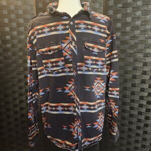 RSQ Native American Aztec Pattern Snap button Long Sleeve Shirt 100% Cotton
